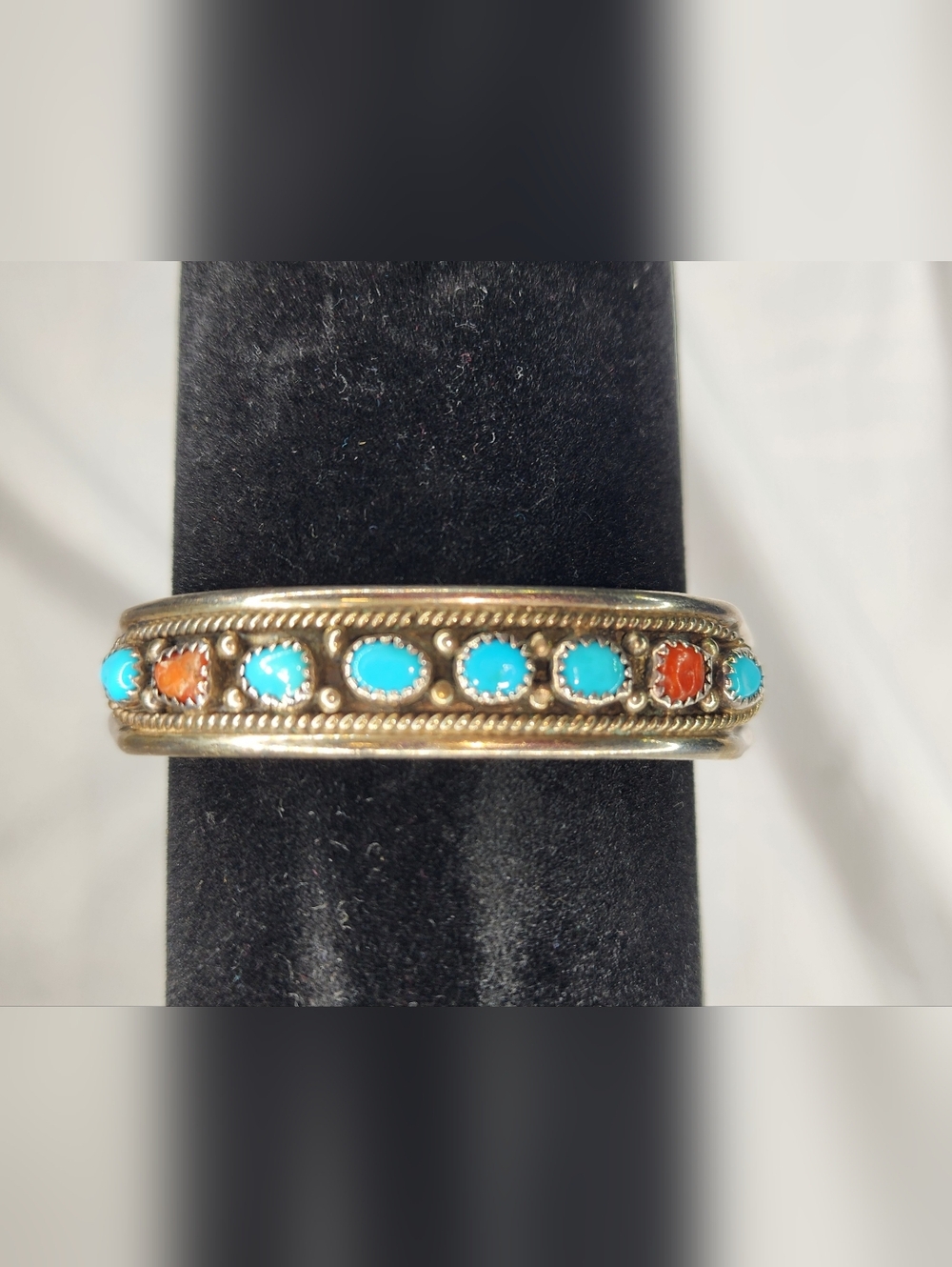 Vintage, Signed& Numbered, 925 Turquoise and Coral Cuff